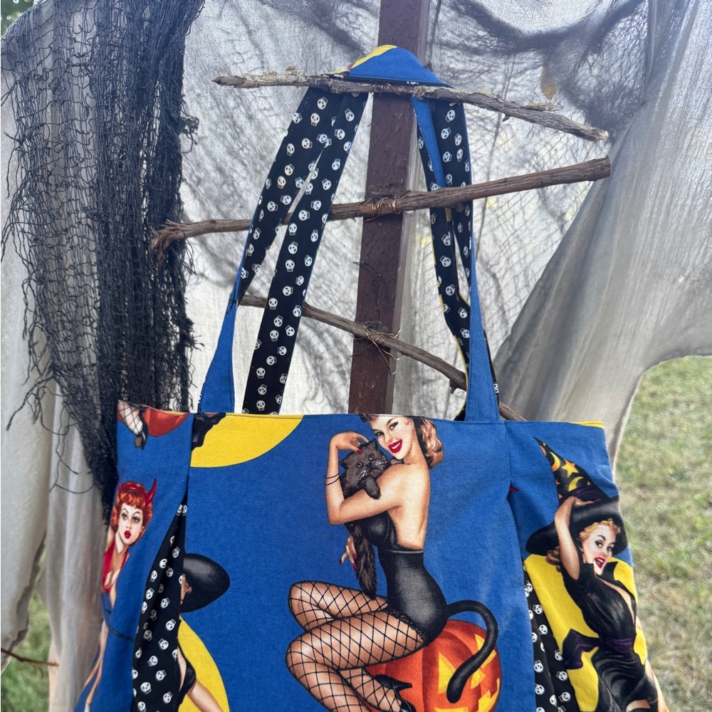 Pin Up Witches Tote Bag Handmade Sturdy Tote for Spell Books and Treats - Picture 9 of 9